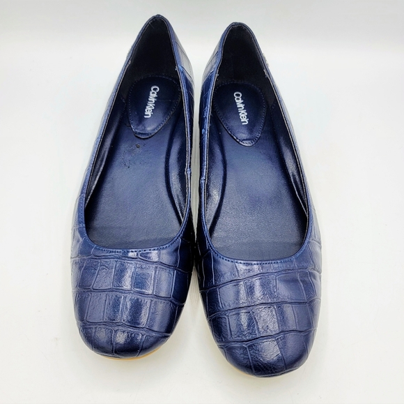 Calvin Klein Felice Ballet Flats Navy Faux Croc Embossed CK Logo Classic Casual - Picture 2 of 16